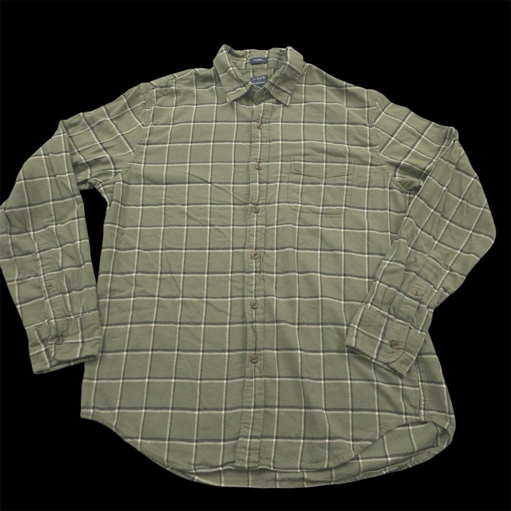J.Crew Flannel Shirt Mens Large Green Plaid Long Sleeve Chest Pocket Workwear